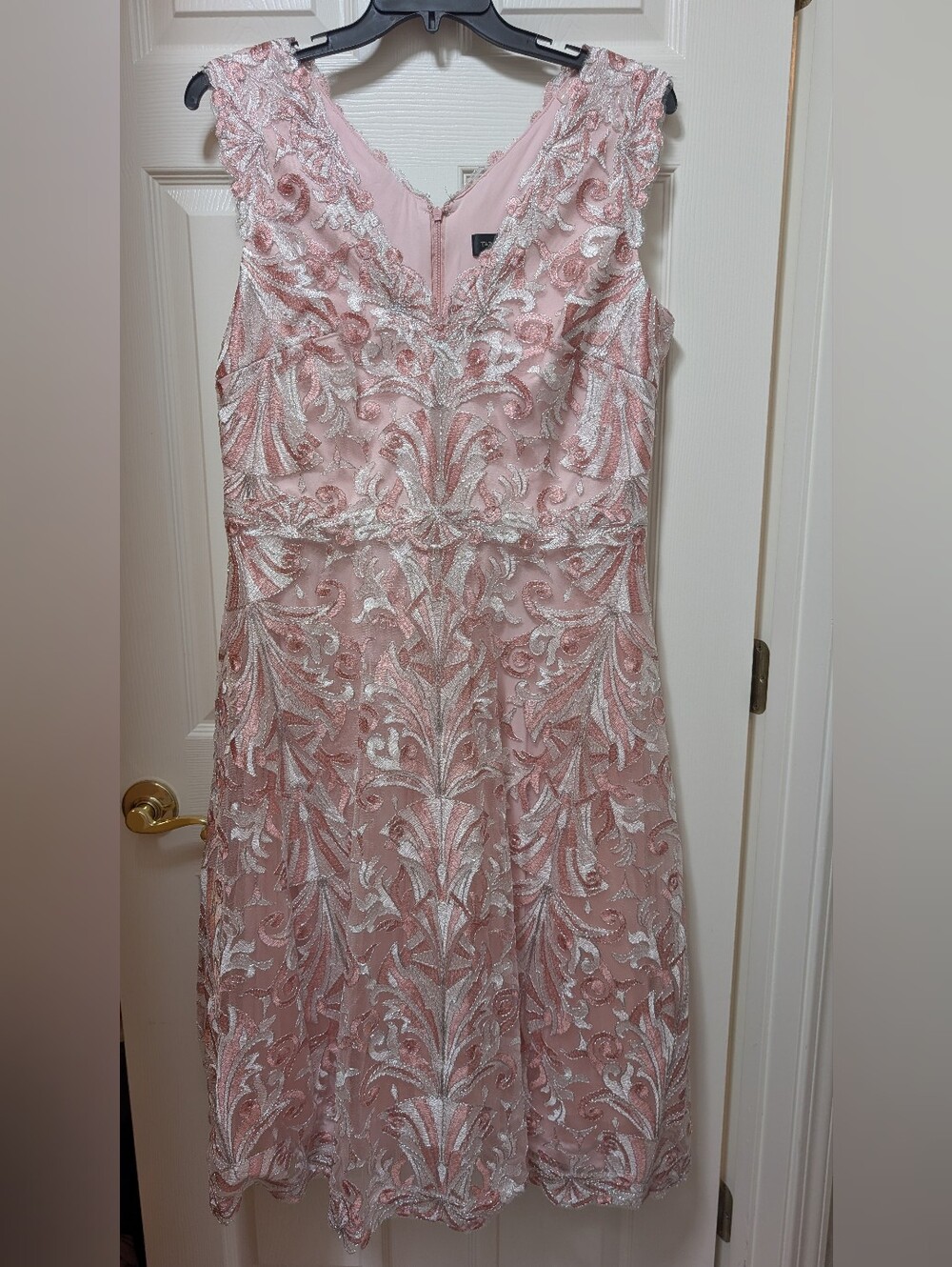 Tadashi Shoji Corded Lace Midi Dress Pale Pink White Size 16 NWOT
